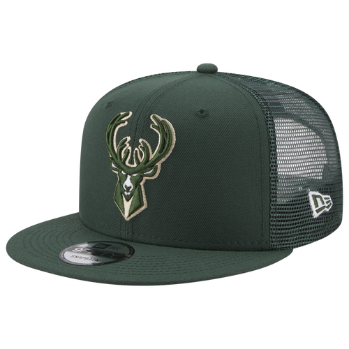 

New Era Mens Milwaukee Bucks New Era Bucks Team Color Trucker Hat - Mens Green/White Size One Size