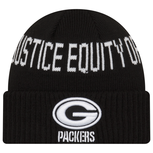

New Era Mens Green Bay Packers New Era Packers Social Justice Knit Cap - Mens Black/White Size One Size