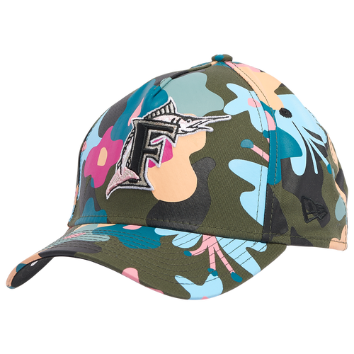 

New Era Mens Miami Marlins New Era Marlins AF Floral Adjustable Cap - Mens Olive/Multi Color Size One Size