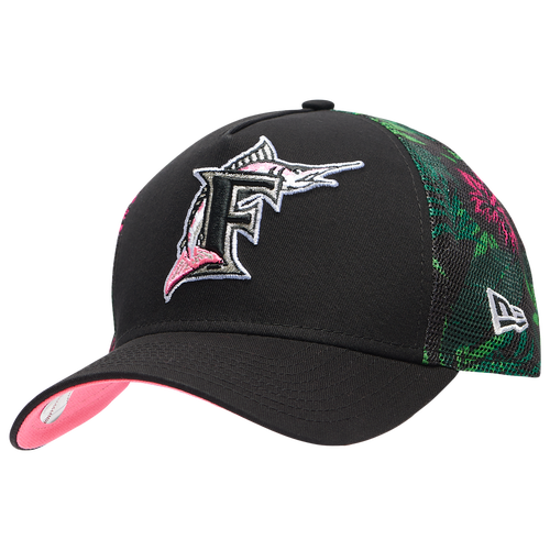 

New Era Mens Miami Marlins New Era Marlins AF Floral Print Trucker - Mens Black/Multi Color Size One Size