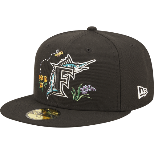 

New Era Mens Miami Marlins New Era Marlins 5950 Watercolor Floral Fitted Hat - Mens Black/Teal Size 7