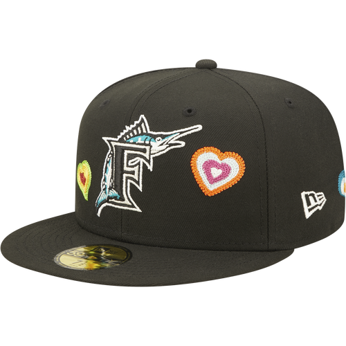 

New Era Mens Miami Marlins New Era Marlins 5950 Chain Heart Fitted Hat - Mens Black/Teal Size 7