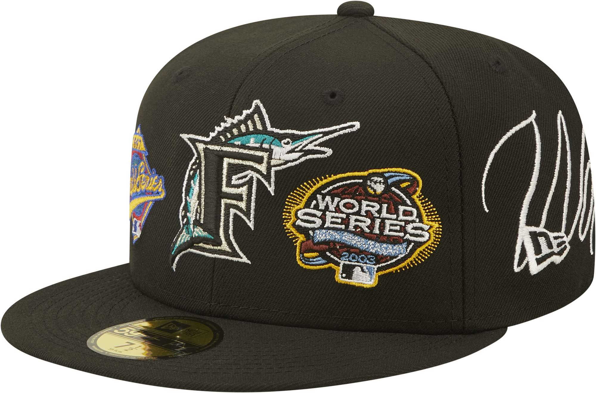 New Era 5950 Florida Marlins Two Tone Fitted Hat in Black/Blue/Grey Size 778 | Cotton/Blend/Wool | Jimmy Jazz