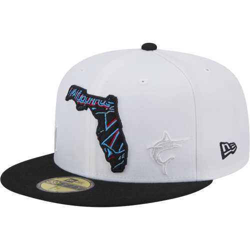 New Era Mens Marlins 5950 State E1 - White/Black Size 7