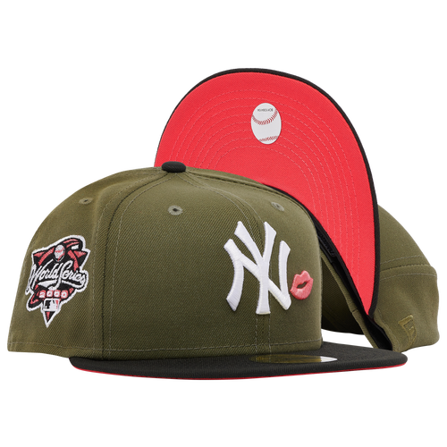 

New Era Mens New York Yankees New Era Yankees Side Patch Lips Fitted Cap - Mens Olive/Black/Pink Size 7