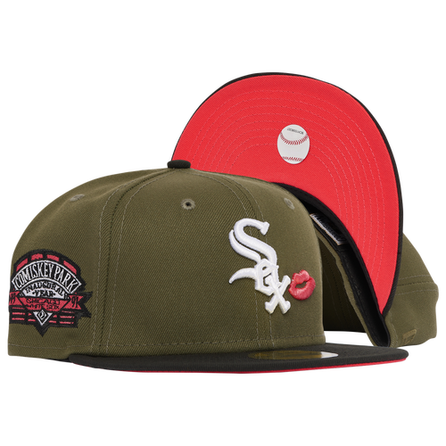 

New Era Mens Chicago White Sox New Era White Sox Side Patch Lips Fitted Cap - Mens Olive/Black/Pink Size 7