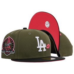Men's - New Era Dodgers Side Patch Lips Fitted Cap - Olive/Black/Pink