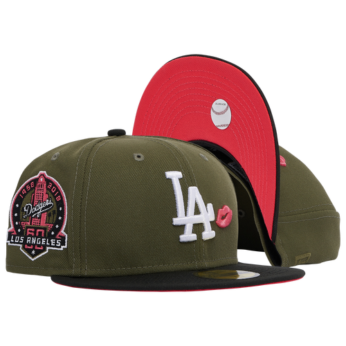 

New Era Mens Los Angeles Dodgers New Era Dodgers Side Patch Lips Fitted Cap - Mens Olive/Black/Pink Size 7