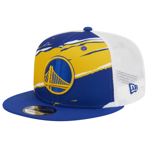 Shop New Era Mens Golden State Warriors  Warriors A Frame Tear Trucker Snapback Cap In Blue/yellow