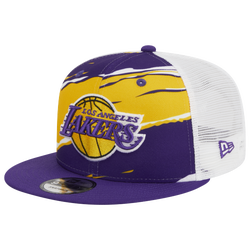 Men's - New Era Lakers A Frame Tear Trucker Snapback Cap - Purple/Yellow