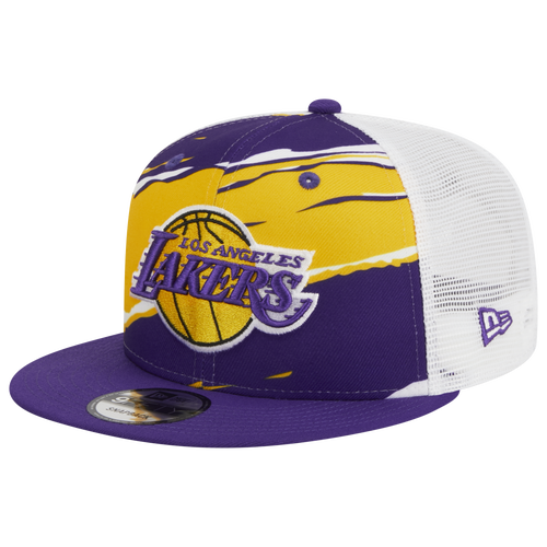New Era Mens Los Angeles Lakers  Lakers A Frame Tear Trucker Snapback Cap In Purple/yellow