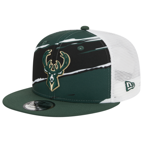 New Era Mens Milwaukee Bucks  Bucks A Frame Tear Trucker Snapback Cap In Black/green