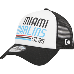 Men's - New Era Marlins A Frame Stacked Trucker Cap - White/Black