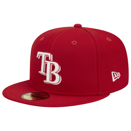 ADULT - New Era Rays 5950 Evergreen Side Patch Fitted Hat - Red/White