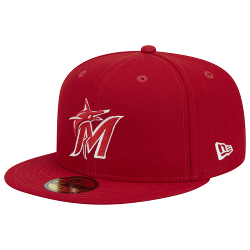 

New Era New Era Marlins 5950 Evergreen Side Patch Fitted Hat - Adult White/Red Size 7