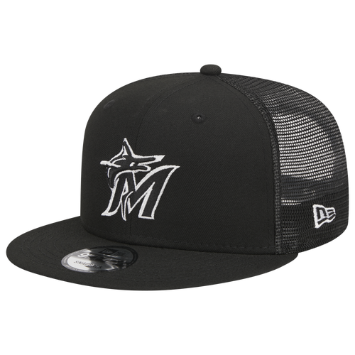 

New Era Mens New Era Marlins Evergreen Trucker Hat - Mens Black/White Size One Size