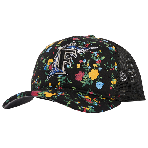 New Era Mens Miami Marlins  Marlins A Frame Floral Trucker Cap In Black/multi