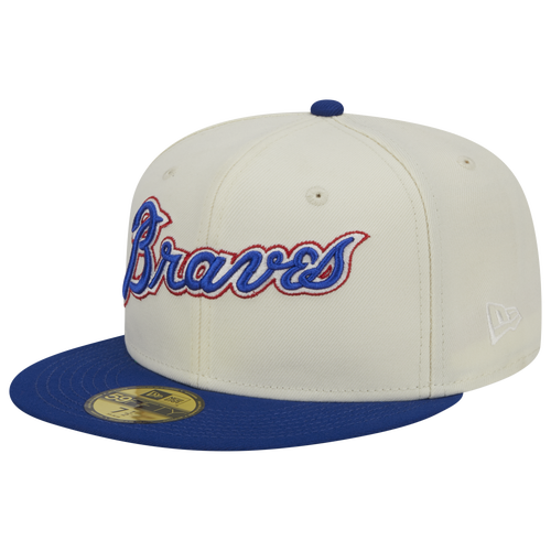 

New Era Mens New Era Braves Retro Script Cap - Mens White/Blue Size 7