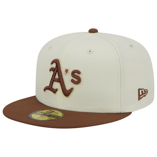 

New Era Mens Oakland Athletics New Era As Two Tone City Icon Fitted Cap - Mens White/Brown Size 7