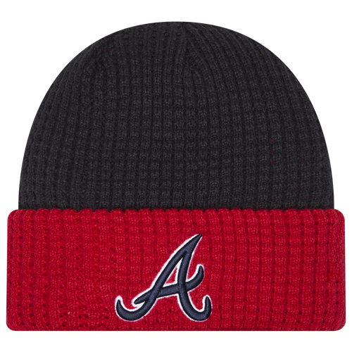 New Era Atlanta Braves  Braves Waffled Knit Hat In Navy/red