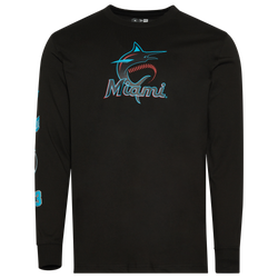 Men's - New Era Miami Marlins Custom L/S T-Shirt - Black/Multi