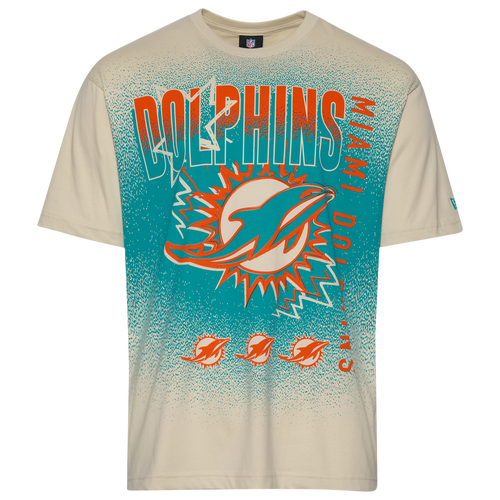 MENS - New Era Dolphins 3063 OVS T-Shirt - Cream/Multi
