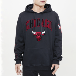 Men's - Pro Standard Bulls Stacked Logo Hoodie - Black/Black