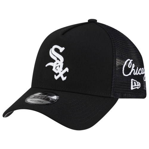 New Era Men's Black Chicago White Sox Side Script 9FORTY A-Frame Trucker Adjustable Hat - Black