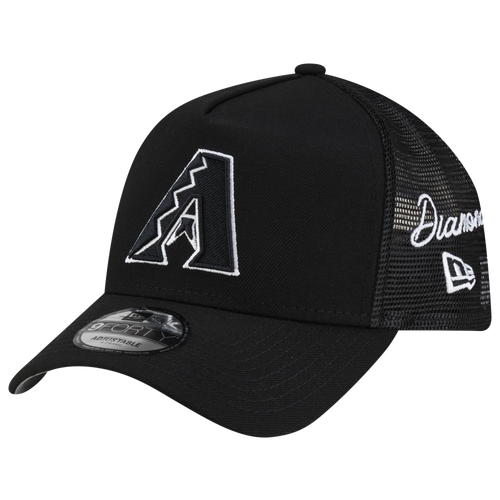 New Era Men's Black Arizona Diamondbacks Side Script 9FORTY A-Frame Trucker Adjustable Hat - Black
