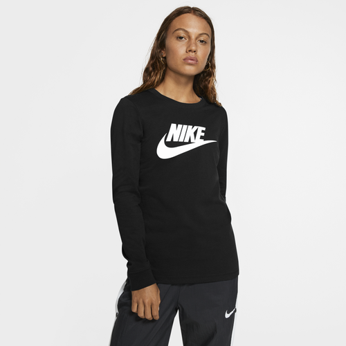 Shop Nike Womens  Essential Long Sleeve Icon T-shirt In Black/black