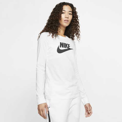 

Nike Womens Nike Essential Long Sleeve Icon T-Shirt - Womens White/Black Size XS