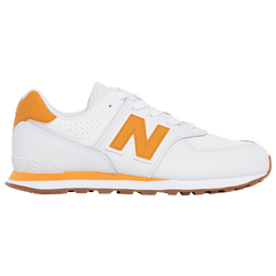 Boys' Grade School - New Balance 574  - White/Orange