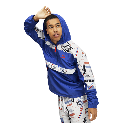 Puma Mens  Anorak Quarter-zip Hoodie In Blue/multi