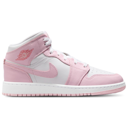 Girls' Grade School - Jordan Jordan 1 Mid  - White/Pink Foam/Fired Red