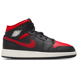 Boys' Grade School - Jordan AJ 1 Mid - Red/Black/White