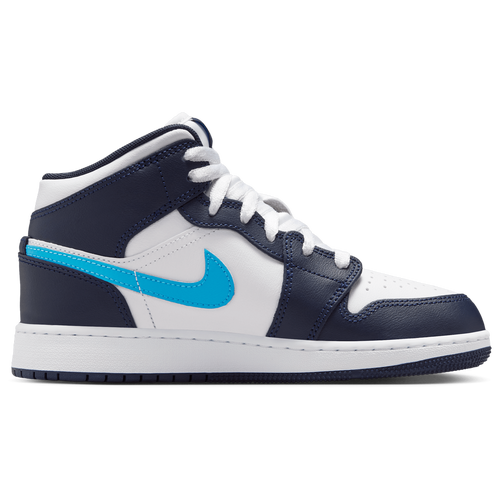 Jordan Boys AJ 1 Mid SE - Boy's Grade School Basketball Shoes Size 04.5 - Obsidian/Dark Powder Blue/White