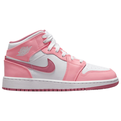 Girls' Grade School - Jordan Jordan 1 Mid  - White/Pink/Pink