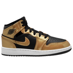 Boys' Grade School - Jordan AJ 1 Mid  - Black/White/Gold
