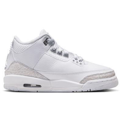 Grade School Jordan Retro 3 - WHITE/METALLIC SILVER/WHITE