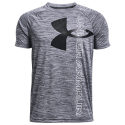 Boys' Grade School - Under Armour Tech Split Logo Hybrid T-Shirt - Midnight Navy/Black