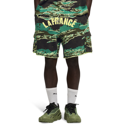  - PUMA LaFrance Supply Terry Shorts - Green Terrain Aop/White