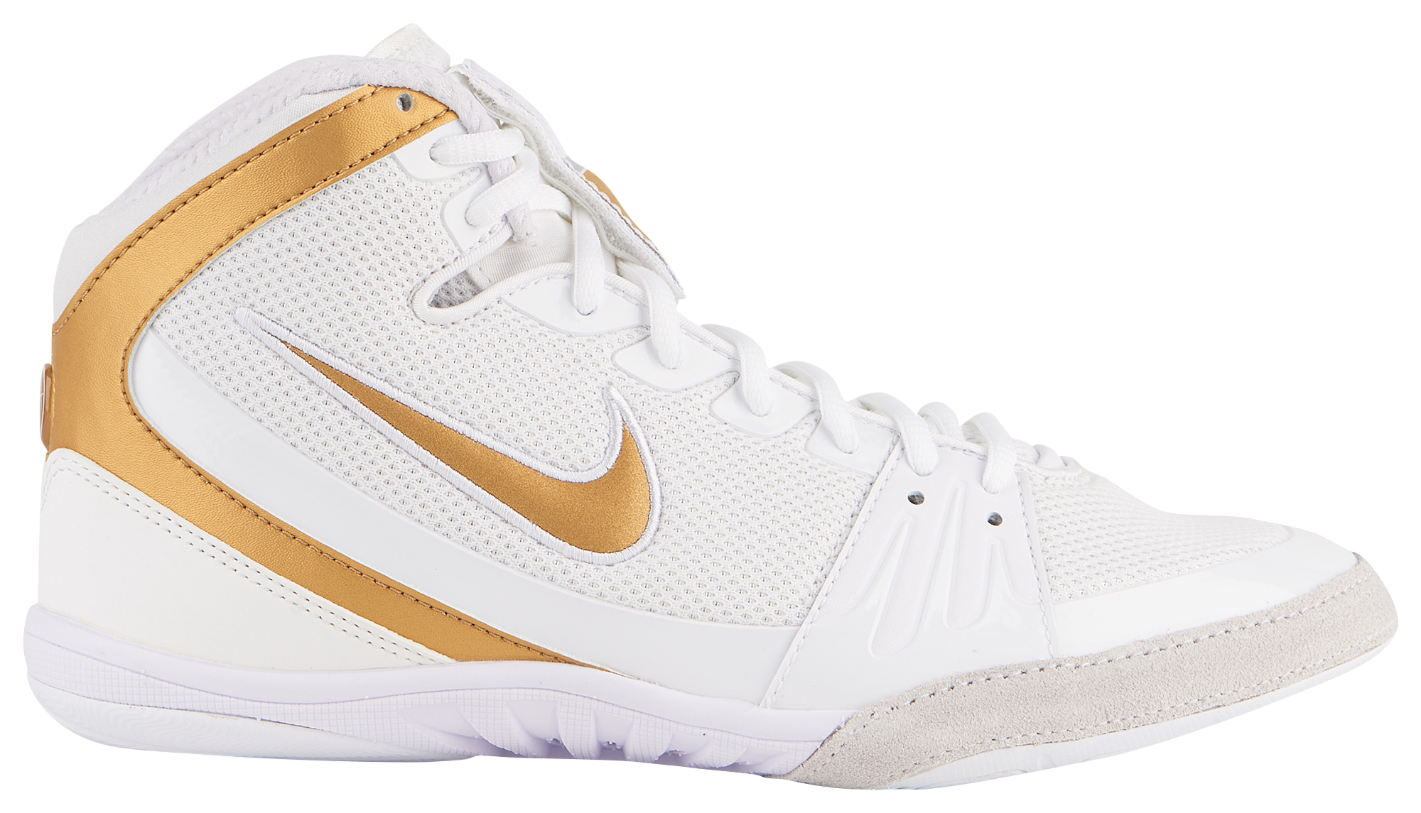 white and gold nike wrestling shoes