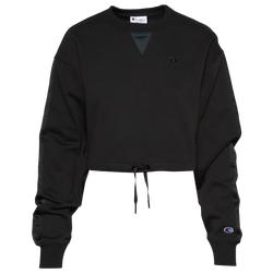 Women's - Champion Classic Fleece Cinched Bottom Crew - Black
