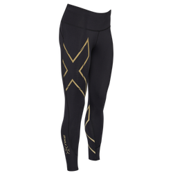 Women's - 2XU Light Speed Mid-Rise Compression Tights - Black/Gold Reflective