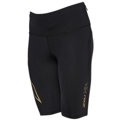 Women's - 2XU Light Speed Mid-Rise Compression Shorts - Black/Gold Reflective