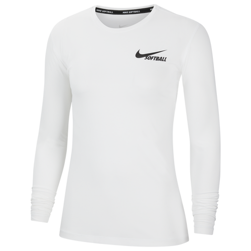 

Nike Womens Nike Dri-FIT L/S Softball Players Top - Womens Black/White Size XL