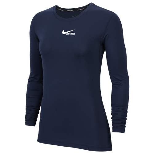 

Nike Womens Nike Dri-FIT L/S Softball Players Top - Womens White/College Navy Size L