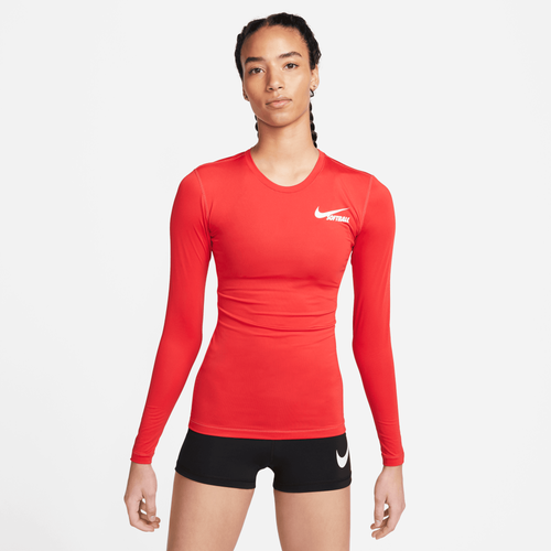 

Nike Womens Nike Dri-FIT L/S Softball Players Top - Womens Scarlet/White Size L