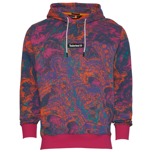 

Timberland Mens Timberland All Over Print Fleece Pullover Hoodie - Mens Black/Pink Size M