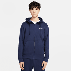 Men's - Nike Club Full-Zip Hoodie  - White/Midnight Navy
